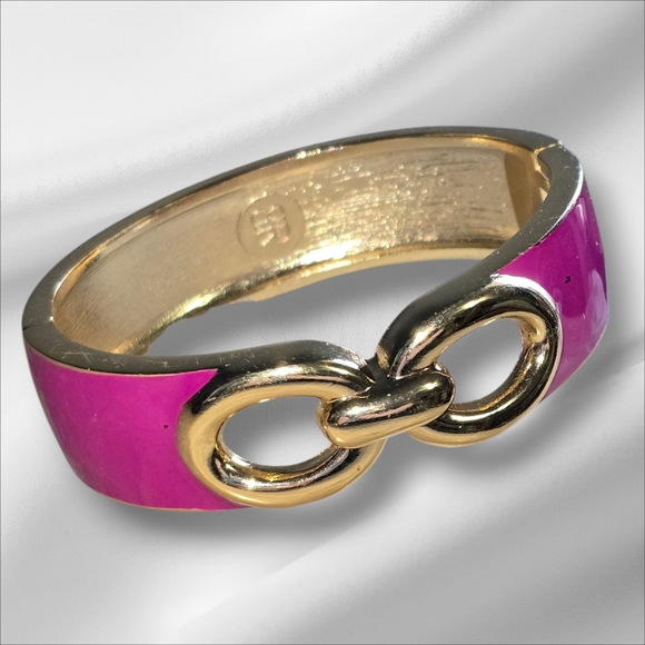 Banana Republic Jewelry - Banana Republic Magenta Enameled Gold-toned Hinged Clamper Bracelet